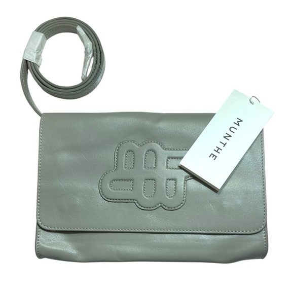 MUNTHE Foncho Light Gray Leather Shoulder Bag / Clutch Purse NWT - Picture 3 of 7